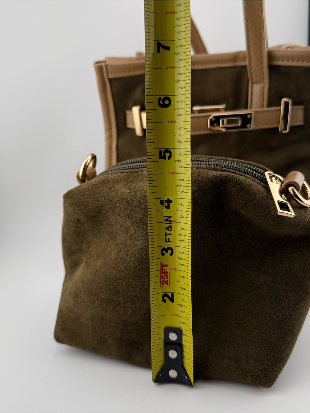 NWT Remi and Reid Green/Tan Faux Suede and Faux Leather Mini Tote and Crossbody - Picture 11 of 16